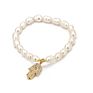 Baroque Freshwater Pearl Beads Cz Evil Eyes Charm Bracelet Gold Plating Full Zirconia Hand Eyes Pearl Bracelet