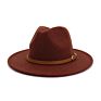 Beige Wool Fedora Hat with Belt Panama Jazz Cap Men Women Autumn Wide Brim Hats