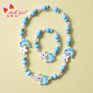 Belleworld Handmade Kids Girl Jewelry Candy Color Cartoon Unicorn Wooden Bead Necklace Bracelet Set for Party