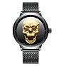 Biden 0063 1 Punk 3D Skull Personality Retro Mens Black Watches Waterproof Stainless Steel Quartz Watch Unique
