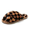 Big Size Plaid Comfortable Cross Small Rabbit Fur Warm Slippers Slides for Women