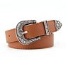 Black Leather Women Metal Heart Buckle Waist Vintage Western Carved Ladies Belt Waistband Cinturon Mujer