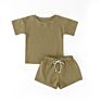 Boutique Kids Fashionable Solid Color Baby Lounge Set Cotton Two Pieces Short Set Kids Longewear Set