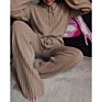 C1 Ladies Autumn 2Pcs Ribbed Sweaters Crop Top Pants Suits Loose Cozy Casual Women Lounge Wear Sets