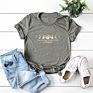 Casual Letter Moon Print Short Sleeve Summers Top Woman Tops Fashionable T-Shirts Designed Ladies Tees -Pt