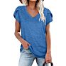 Casual Women's V-Neck Short-Sleeved Plain T-Shirt Ladies Top