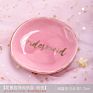 Ceramic Pink White Jewelry Tray Ring Dish Oval Shape with Gold Rim Decorative Trinket Plate Jewelry Organizer Dish Ring Holder
