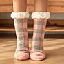 Christmas Women Knitted Plaid Print Thick Sherpa Fleece Floor Home Socks with Grips