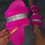 Chunky Platform Fur Slide Slippers for Women with Bling Thick Bottom Female Stylish Footwear Slippers