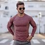 Cotton Men Muscle Knitted Plain Dyed O Neck Long Sleeve Sport Gym Fitness Running Men's T-Shirts