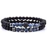 Couple Jewelry Set 8Mm Pave Cz Ball Black Hematite 6Mm Natural Onyx Stone Stretch Beads Bracelet