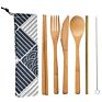 Customized Logo Portable Outdoor Travel Tableware Straw Utensils Eco Friendly Cutlery Set Bamboo