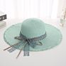 Elegant Ladies Straw Hat Lace Bow Hat with Large Brim Adjustable Holiday Outdoor Beach Straw Hat with Fur-Brim