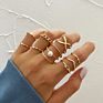 Finetoo Punk Simple Cross Finger Rings for Women Girls Pearl Heart Twist Ring Set Trend Jewelry