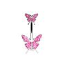 Gaby Pink Glitter Butterfly Bling Bling Animal Double Mount Belly Button Ring Belly Ring Body Piercing Jewelry