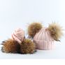 Girl Pompon Hats and Scarves Sets Knitted Warm Nature Fur Pom Pom Hat Scarf Thick Beanies Hats Kids Baby Solid Bones