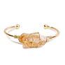 Gold Copper Wire Wrapped Open Cuff Bangle Handmade Women Natural Stone Bangle