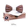 Handmade 3D Adjustable Bow Tie Wooden Set with Pocket Square Brooches for Men