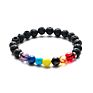 Handmade Men Women Vintage Lava Natural Stone Black Beads Adjustable Strech 8Mm 7 Chakra Bracelet for Girls