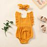 Ins Baby Girl Cotton Soft One Piece Bodysuit Headband 2Pcs Set Toddler Sleeveless Rompers Solid Color 0-2Y