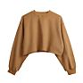 Jl-10213 In-Stock Items Printing Cotton Short Brown Hoodie Sweatshirts Women Crop Top Fleece Lined Hoodie