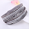 Korean Velvet Jewelry Stud Wrapped Handmade Crystal Rhinestones Paved Fancy Multilayer Pu Leather Bracelet