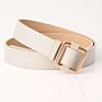 Lady Alloy Square Buckle No Hole Waist Belt Adjustable Jeans Pu Belt for Woman