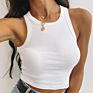 Lady White Black Ribbed Crop Tank Top Women