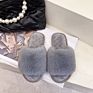 Large Size Fluffy Slippers Female Autumn and Indoor Flat Big Rabbit Fur Cotton Slippers