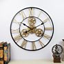 Living Room Hotel Office Home Decor Gift Antique Style Industrial Luxury Wall Clock Gold Roman round Metal Gear Clock