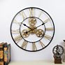 Living Room Hotel Office Home Decor Gift Antique Style Industrial Luxury Wall Clock Gold Roman round Metal Gear Clock