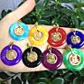 Luxury Jewelry Peace Buckle Pendant Colorful Jade round Pendant Peace Sign Charms Necklace Women Charm