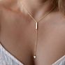 Multi Layer Gold Plated Long Bar Pendant Pearl Necklace for Women Jewelry