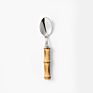 Natural Bamboo Silverware Set with Serving Utensils, Stainless Steel Forged Cutlery Salad Fork and Spoon Set for Hotel