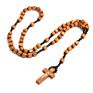 Natural Wood Beads Hand-Woven Wooden Beads Jerusalem Catholic Religious Strand Jewelry Cross Jesus Rosary Necklace