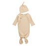 Newborn Baby Clothes Knitted Ribbed Cotton Baby Gown with Beanie Unisex Knotted Baby Gown Set