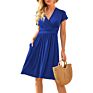 Office Lady Women Femal Ladies Short Sleeve Deep V Shirt Dress Midi Beach Dress Elegant Party Dress Vestidos