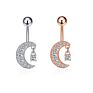 Paved Zircon Long Leaf Dangle Belly Button Rings with Women Beach Curved Surgical Steel Belly Rings