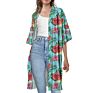 Polynesian Tribe Floral Print Half-Sleeved Cardigan Long Coat Casual plus Size Coats