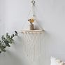 Rope Plant Flower Hanger Pot Holder, Decorative Wooden Macrame Wall Shelf, Boho Wall Hanging Decor