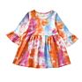 Rts Baby Girls Tie-Dye Spring Dress Little Girls Bell Sleeve A-Line Dresses Kids Clothing