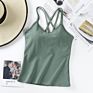Seamless Cross Back Sling Bra Wireless Wear Free Vest Bra Cotton Camisole Women's Tank Tops with Built in Bra