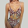 Spring and Womens Strappy One Piece Swimwear Tie Knot Front Bathing Suits Cheetah Print Swimsuit