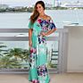 Strapless Tube Top Floral Print Dress Bohemian Stytle Flowing Slash Neck Long Dress