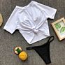 Style Tied Bikini Half - Sleeved Pure Color T Shirt Top Bikini with Removable Padded