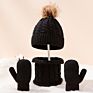 Three-Piece Scarf Hat Set Baby Girls Children Pompon Beanies Knitted Hats Kids Warm Wool Crochet Caps Unisex