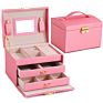 Three Layer Pu Leather Ornament Box Double Drawer Jewelry Box Princess Jewelry Storage Box