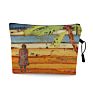 Vintage Beach Scenery Print Women Travel Storage Bag Linen Cloth Toiletries Organize Cute Cosmetic Bag Portable Make up Pouch