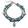 Vintage Heart Elephant Owl Starfish Turtle Pendant Turquoise Beads Women Beach Anklet Bracelet Foot Jewelry