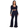 W11 Two Piece Set Outfits Sweater Women Sets Pants Women's & Trousers 2 Flare Long Sleeve Tops Jogger Clothing Crop Top